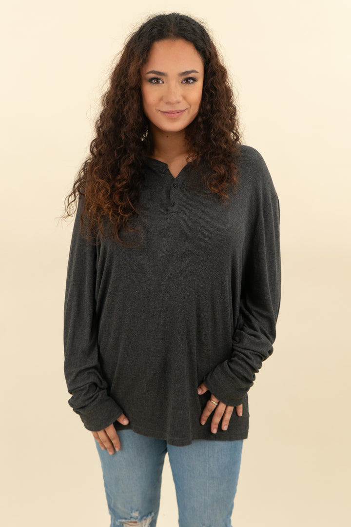 tommy john dark gray ribbed henley (xl; retail $68)
