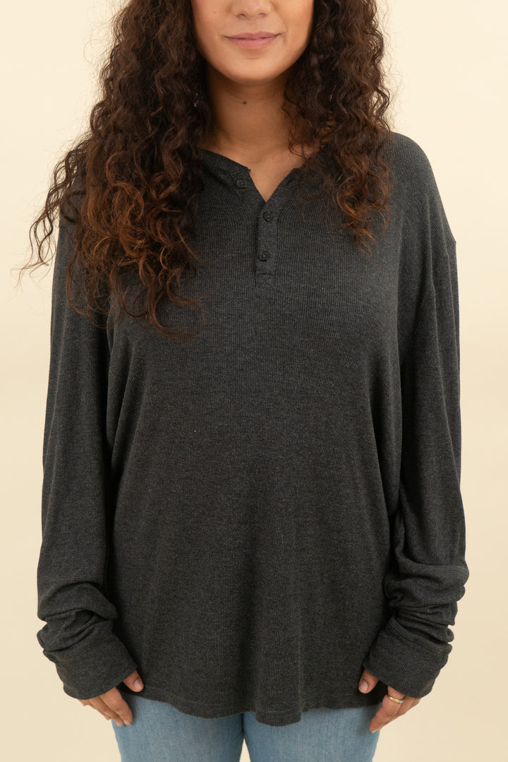 tommy john dark gray ribbed henley (xl; retail $68)