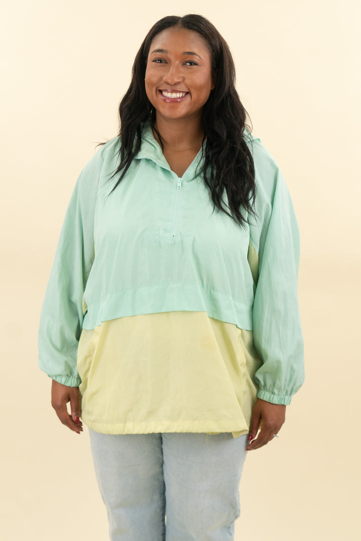 bp blue and green colorblock hooded windbreaker (3xl; retail $69)