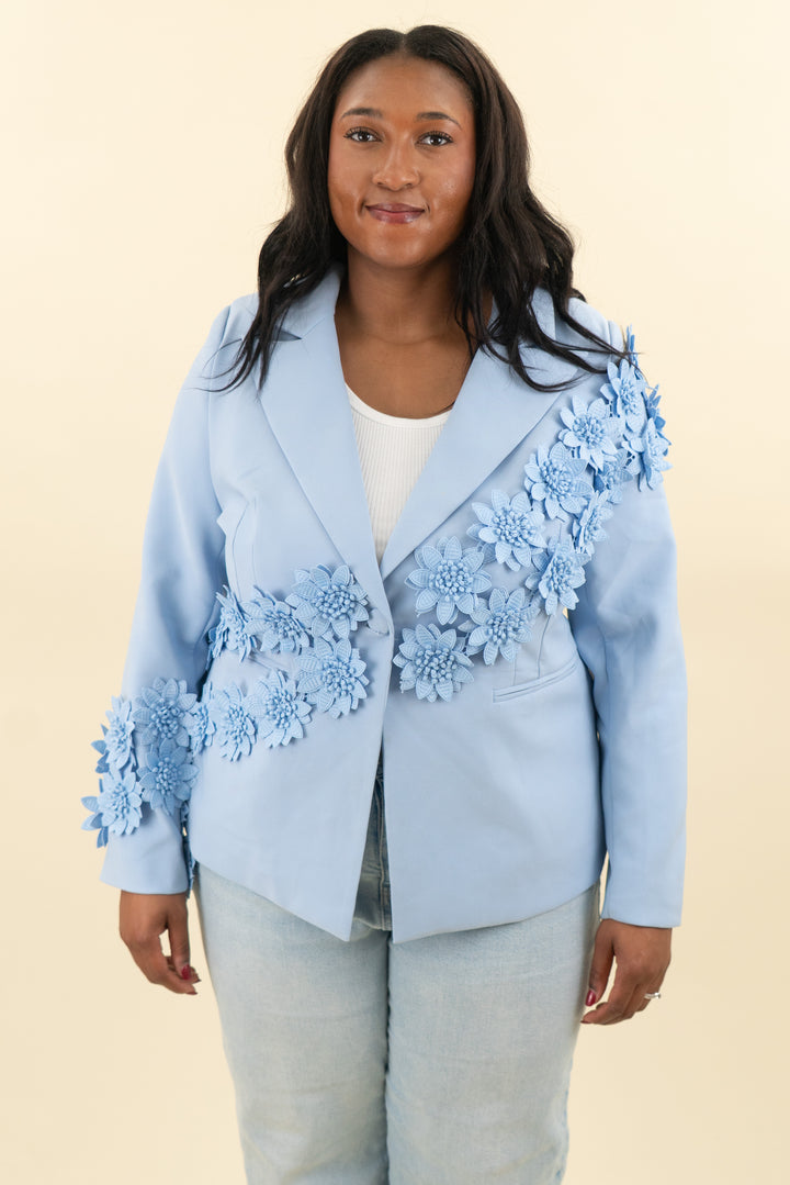 novaluxe floral embellished baby blue blazer (1x; retail $120)