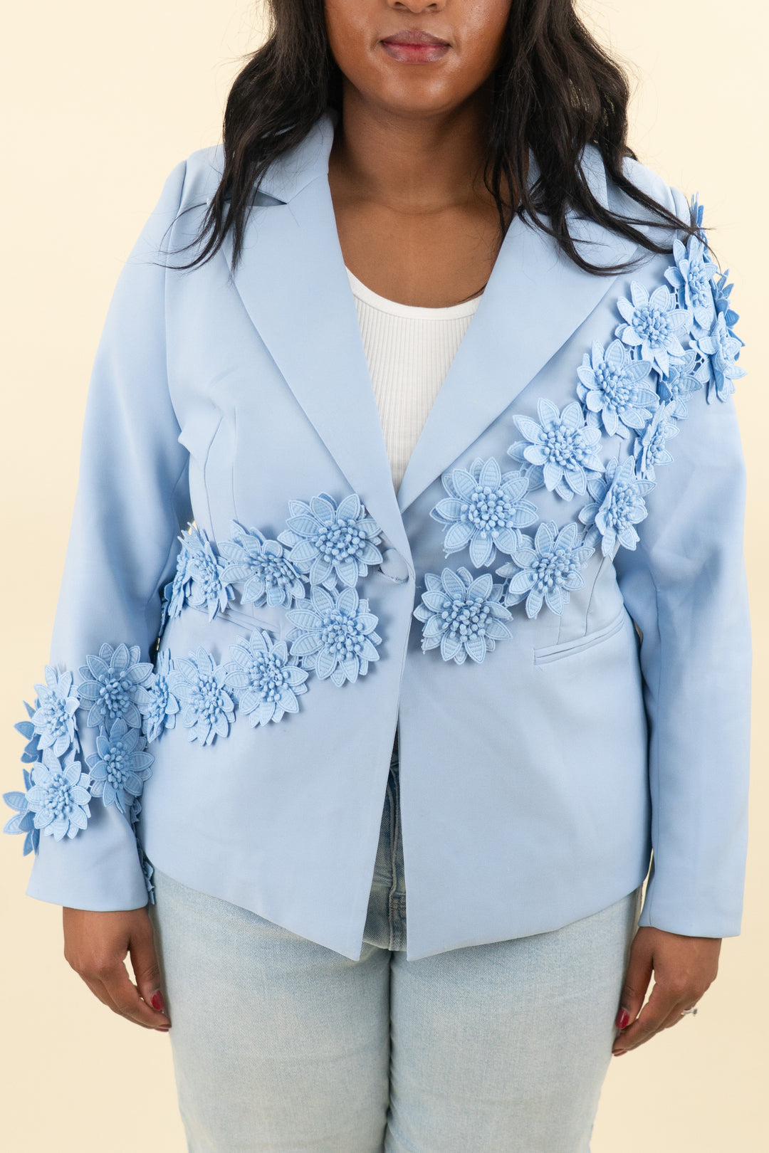 novaluxe floral embellished baby blue blazer (1x; retail $120)