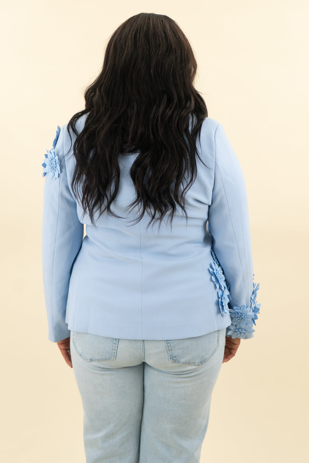 novaluxe floral embellished baby blue blazer (1x; retail $120)