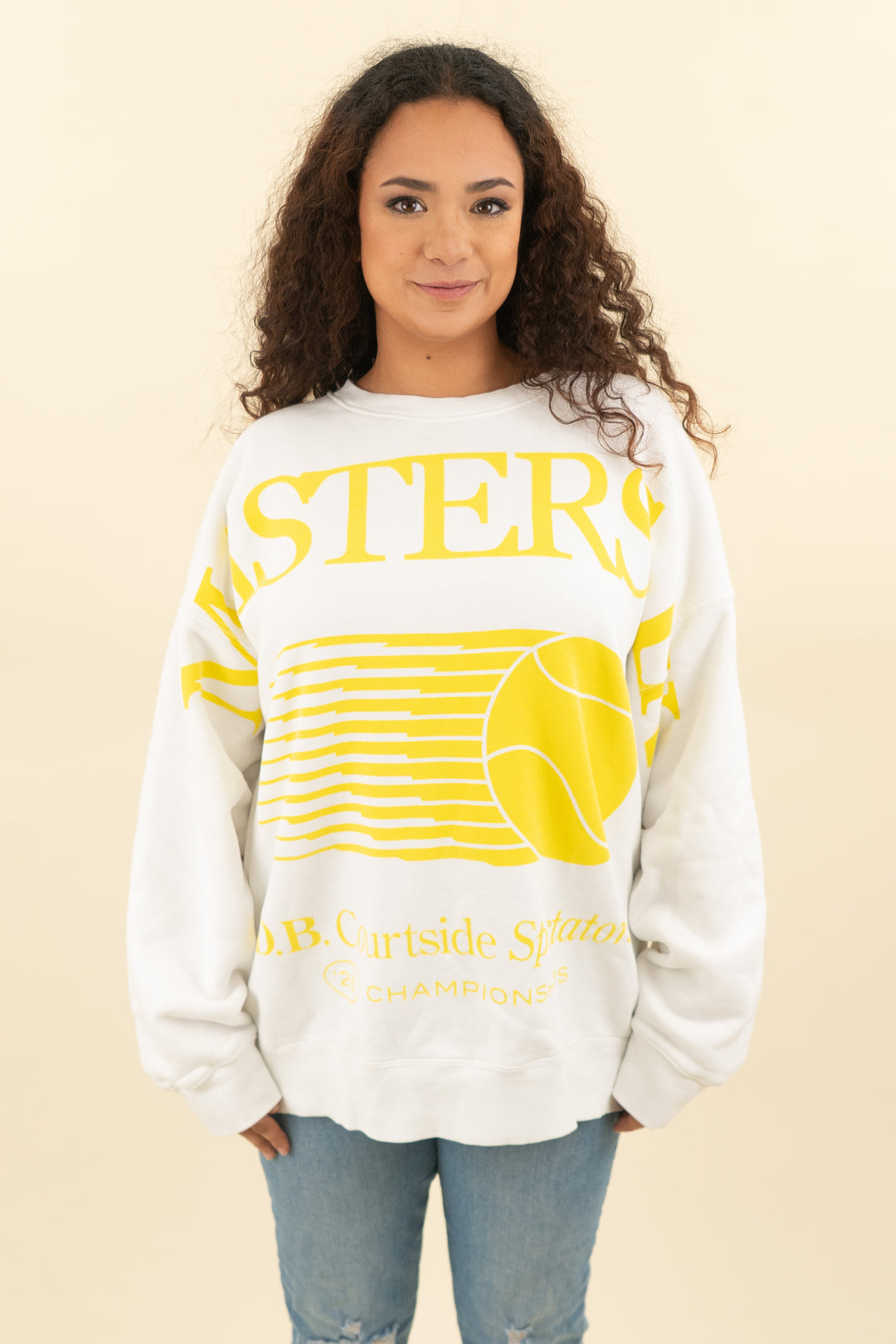 dairy boy white and yellow tennis graphic sweatshirt (xl; retail $95)