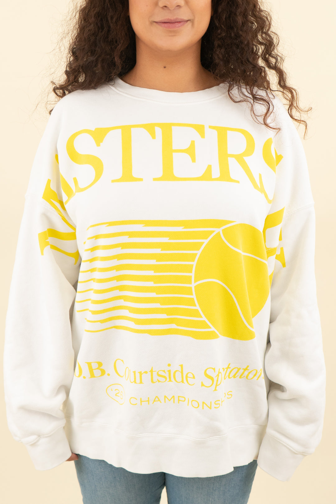 dairy boy white and yellow tennis graphic sweatshirt (xl; retail $95)