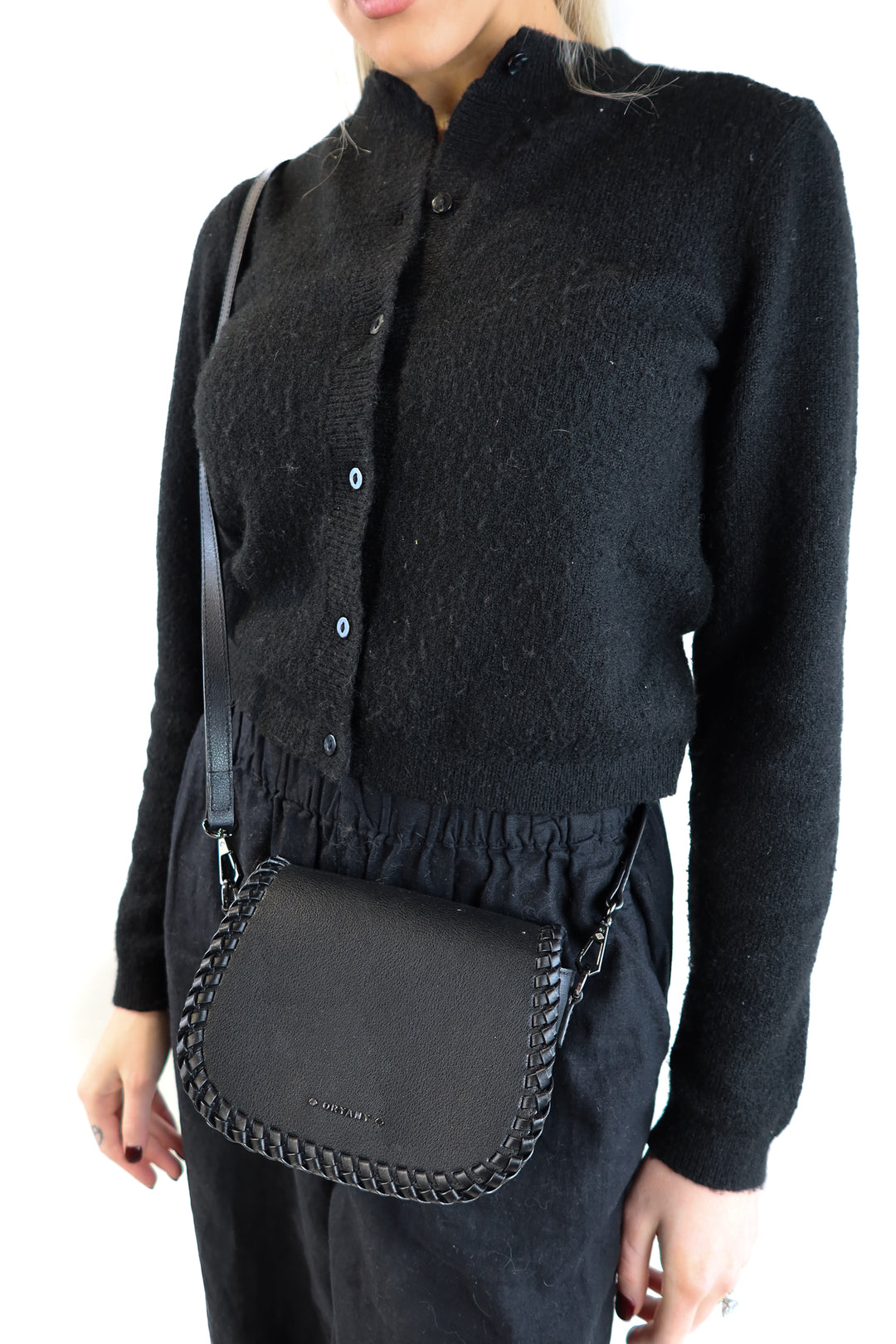 Oryany black leather braided bag (retail $179)