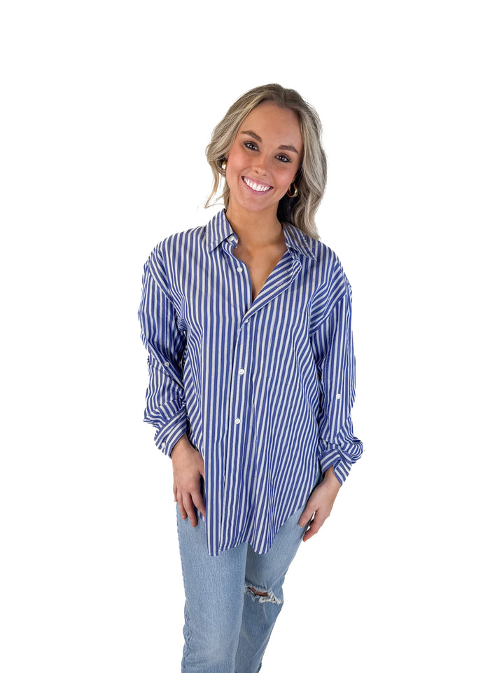 SOLD: Citizens of Humanity Striped Blue Button-Down (S; retail $248)