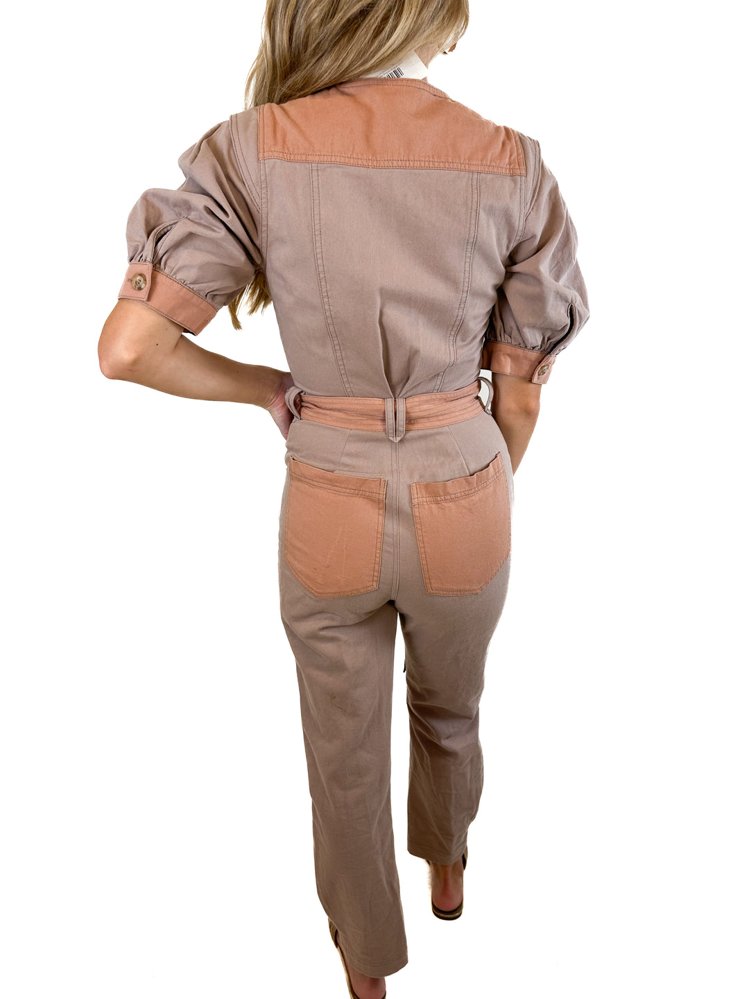 Current Air Contrast Denim Short Sleeve Jumpsuit  (XS)