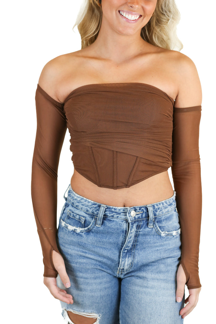 Zara brown sheer corset top (S)*