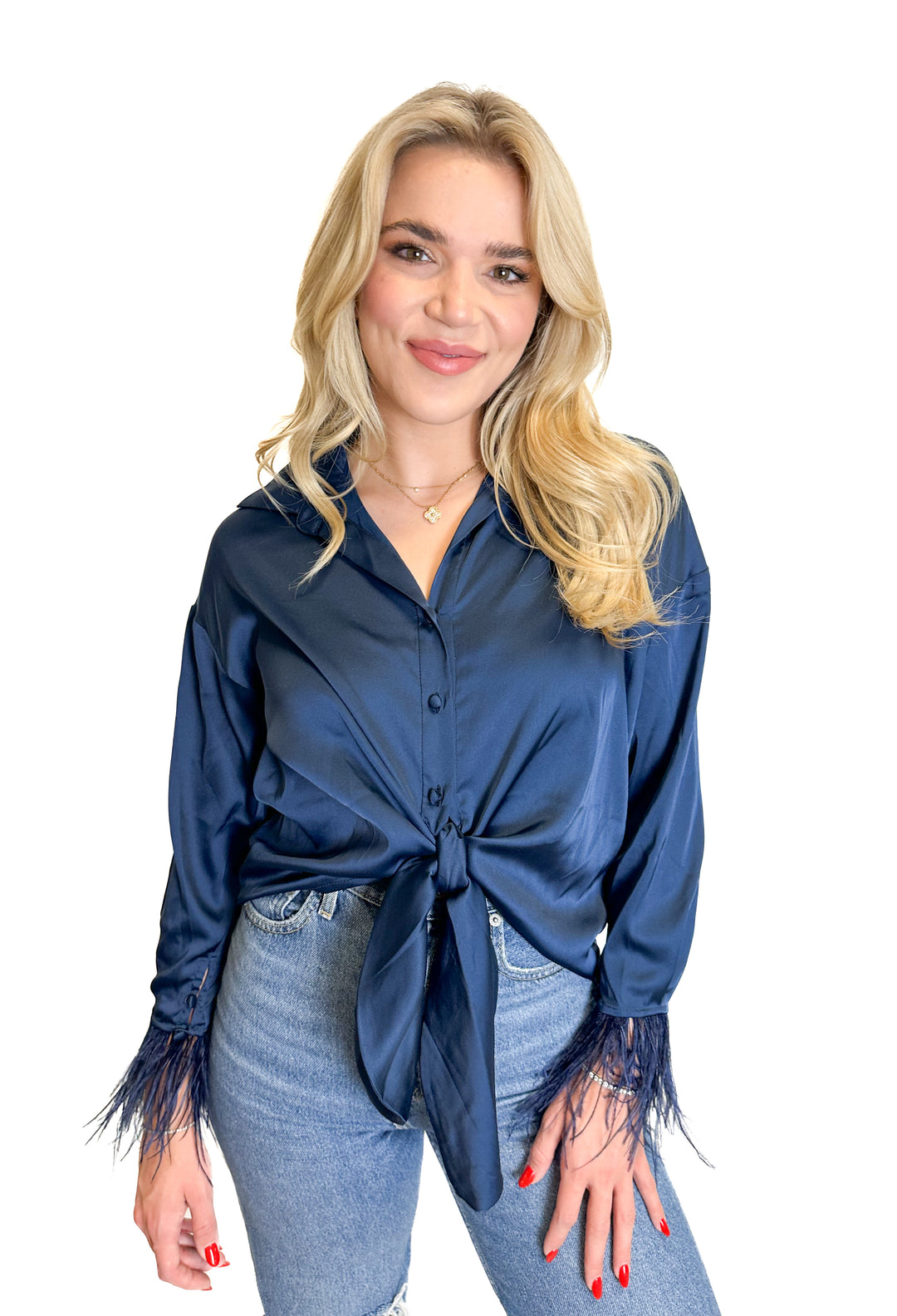 Hutch Navy Button-Down Shirt with Feather Cuffs NWT (XS)