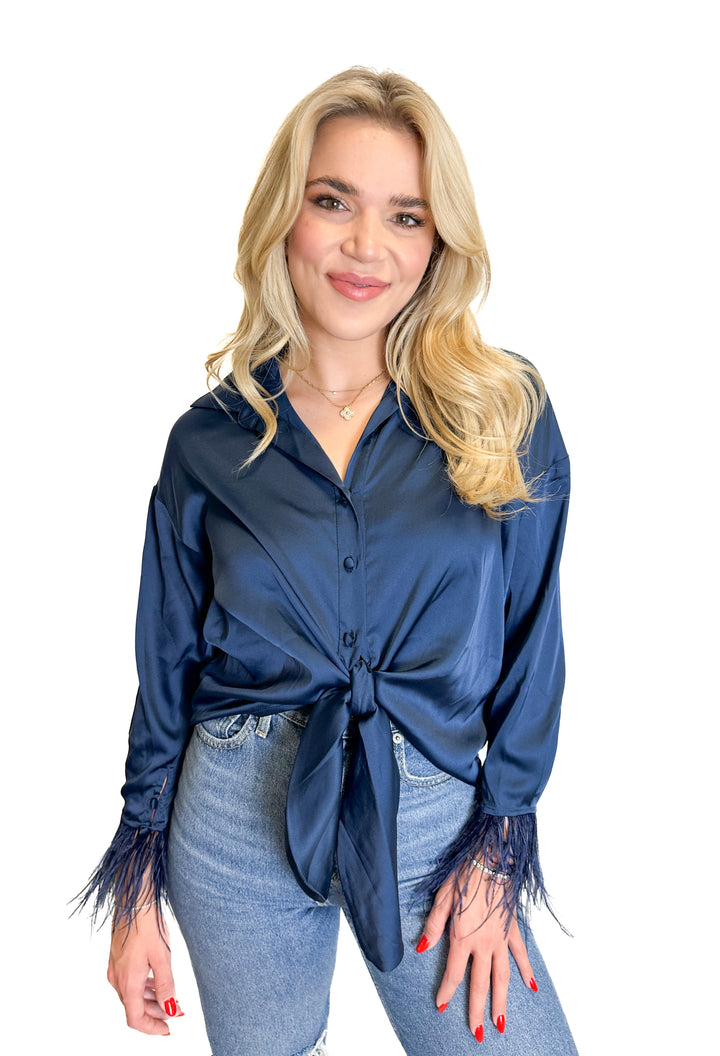 Hutch Navy Button-Down Shirt with Feather Cuffs NWT (XS)