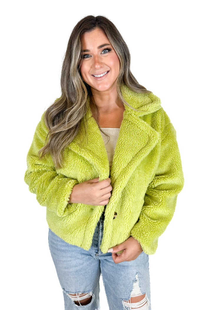 Olivaceous Green Faux Fur Jacket (S)
