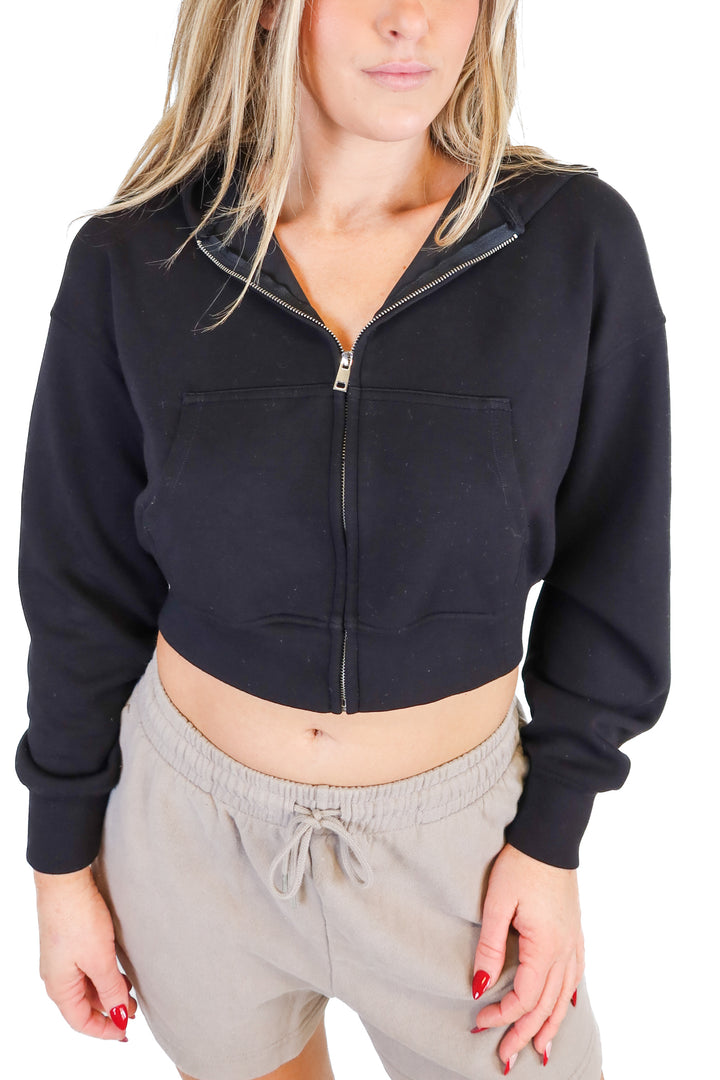 dynamite black cropped zip up hoodie (s)