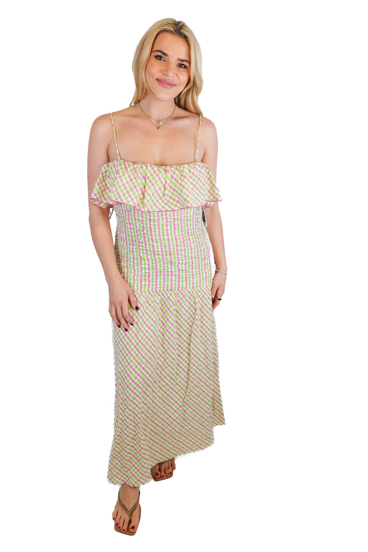 Taylor green/pink plaid midi dress NWT (S; retail $109)