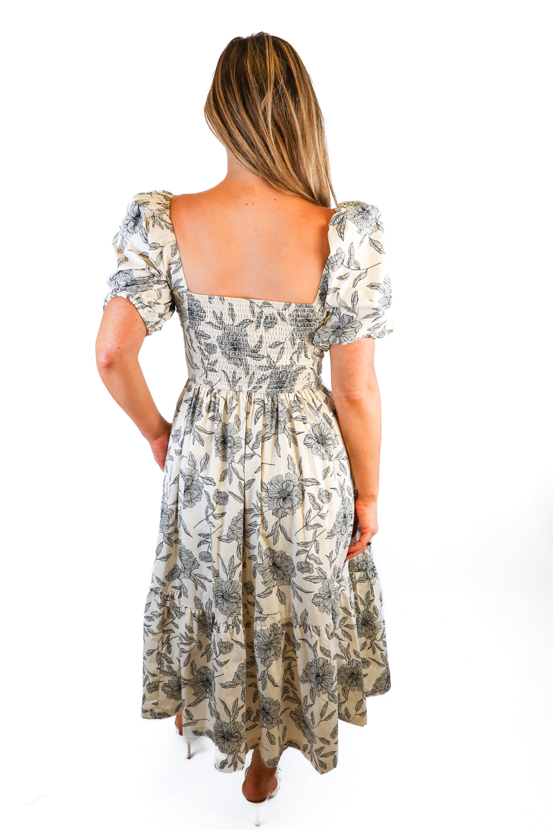 Abercrombie & Fitch cream/black floral midi dress (XS)