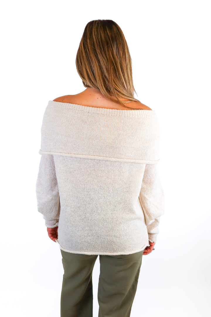 Promesa Beige Off The Shoulder Fuzzy Sweater NWT (S)