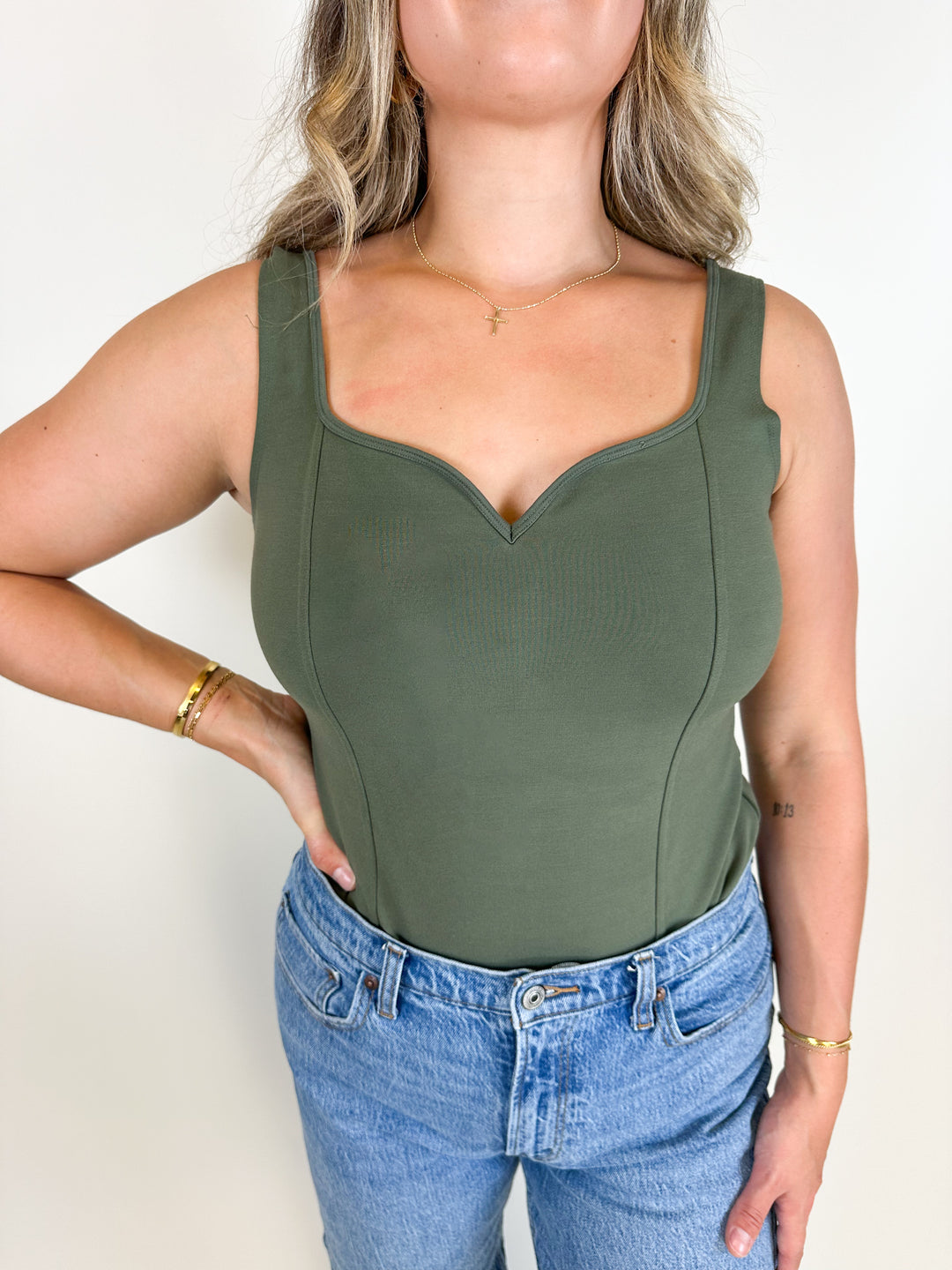 Abercrombie Green Sleeveless Sweetheart Bodysuit (L)