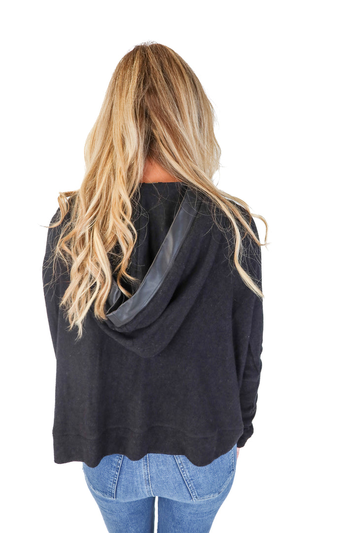 The Kooples Black Lace Front Leather Trim Hoodie (S)