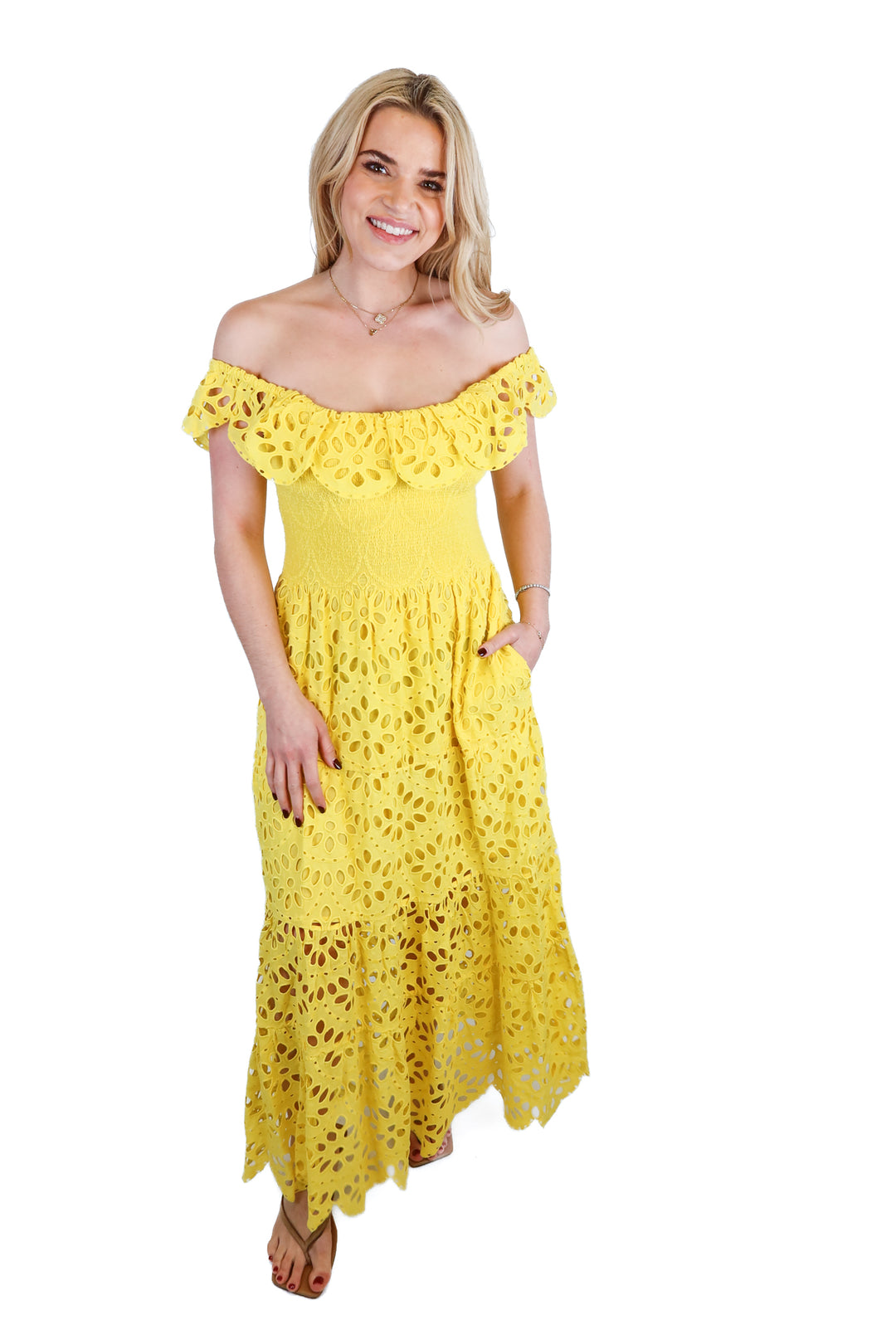 figue yellow eyelet midi dress NWT (xs) Retail is $628
