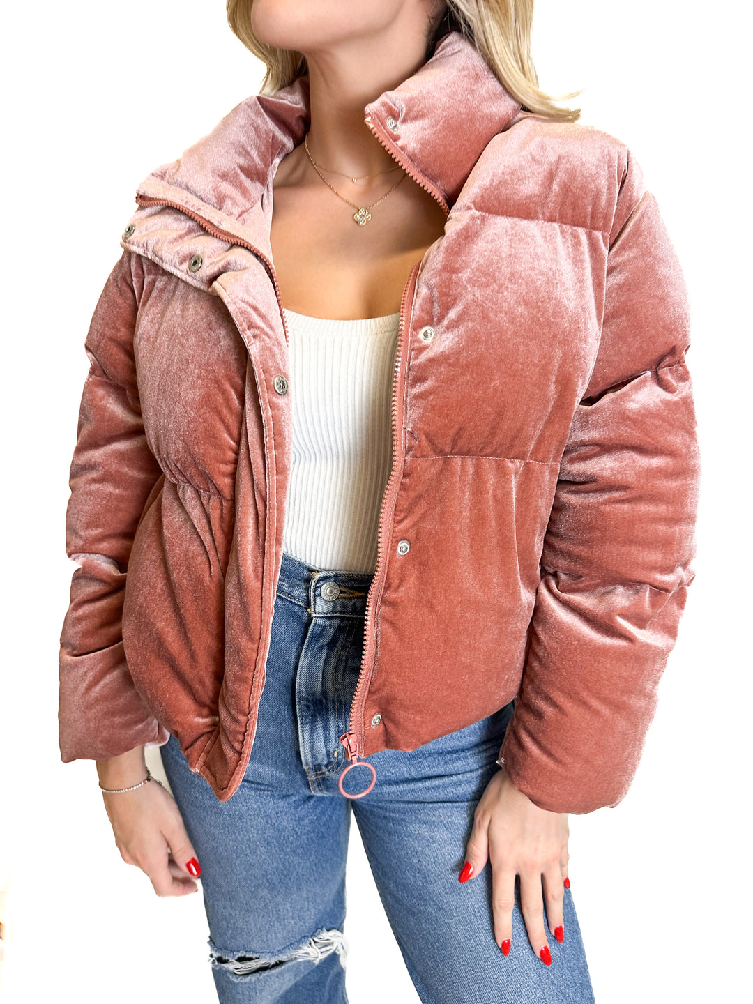 Buddy Love Pink Velvety Puffer Jacket NWT (S)