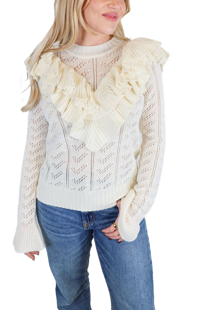 tularosa ivory ruffle sweater (s)