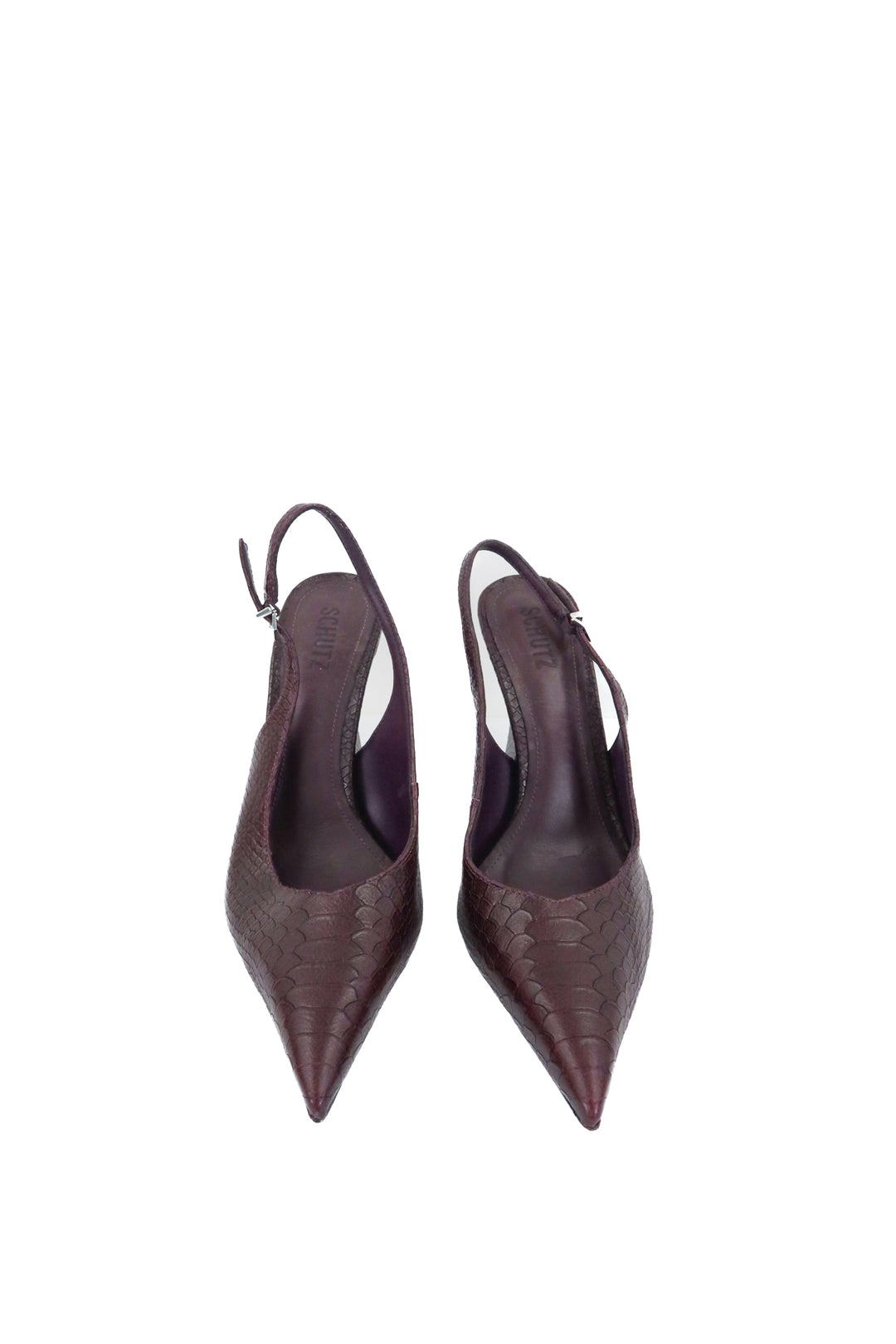 schutz dark plum michelle sling back heels (10; retail $158)