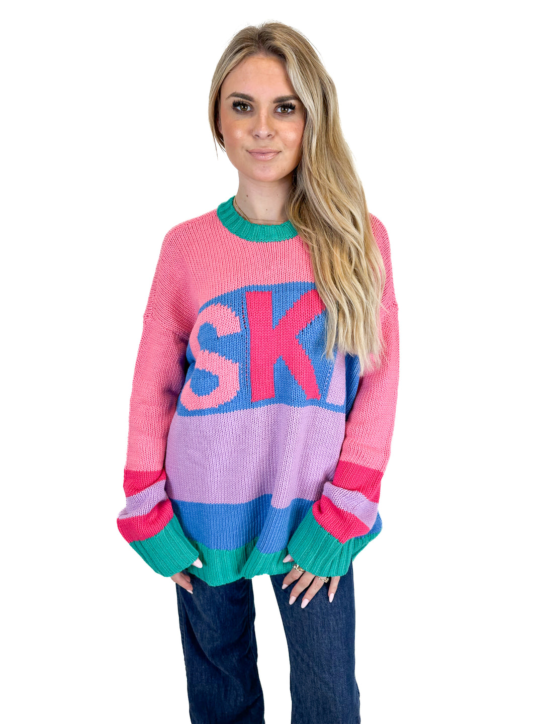Show Me Your Mumu Pink Color Block Ski Sweater (S)