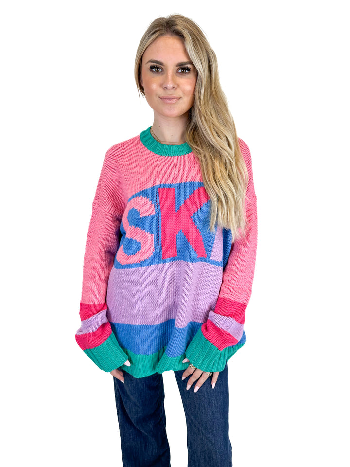 Show Me Your Mumu Pink Color Block Ski Sweater (S)
