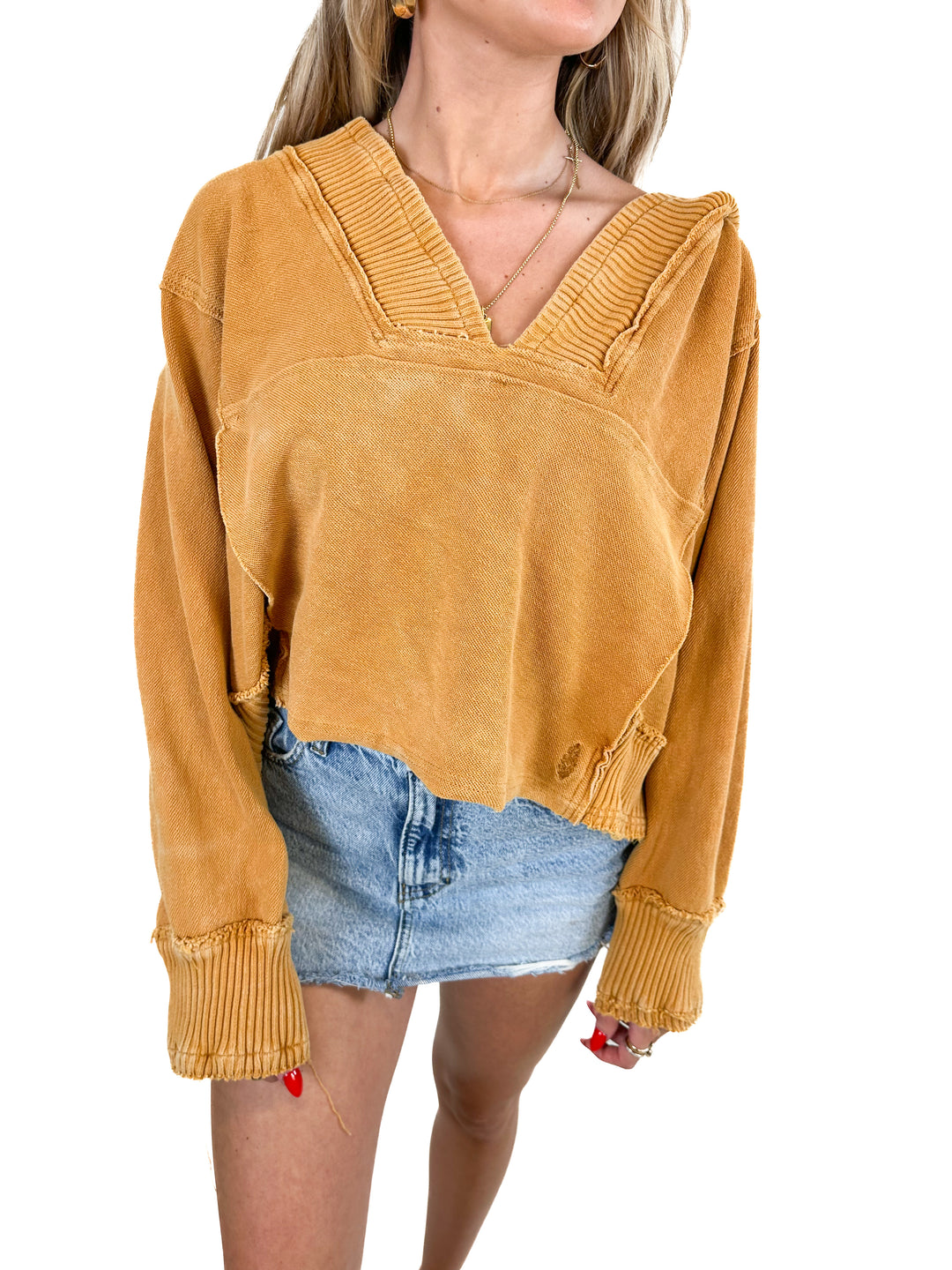 Free People Cropped Rust Hoodie (XS)