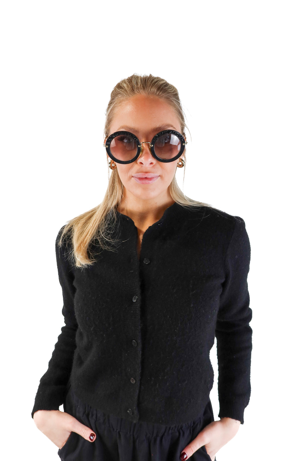 Miu miu round black crystal sunglasses (retail $418)