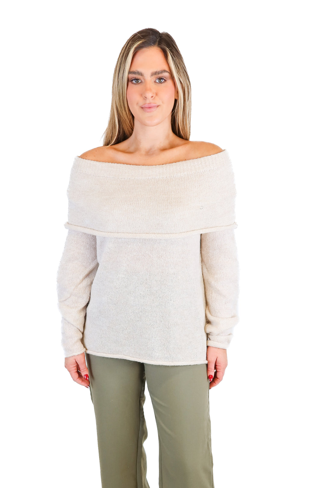 Promesa Beige Off The Shoulder Fuzzy Sweater NWT (S)