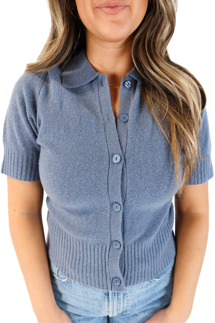 Abercrombie & Fitch blue wool short sleeve sweater (M; retail $80)