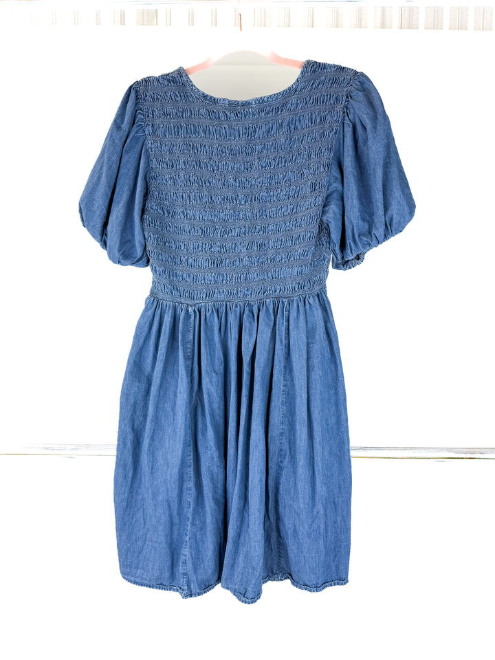 gap smocked chambray dress (L)