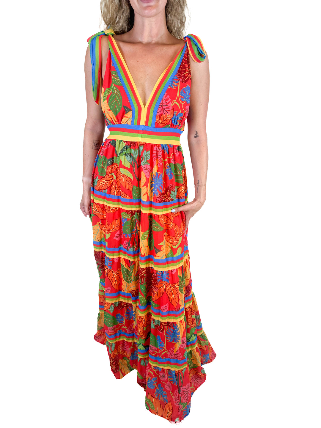 Flying Tomato Red Multicolor Maxi Dress (L)