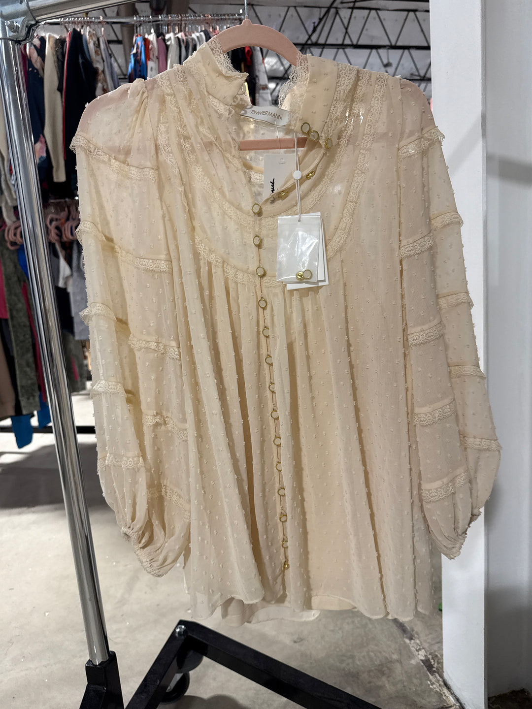 SOLD: Zimmerman Cream Swiss Dot Blouse NWT (2; retail $595)