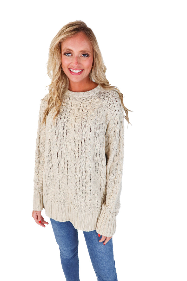 Show Me Your Mumu Cream Chunky Cable Sweater (M)