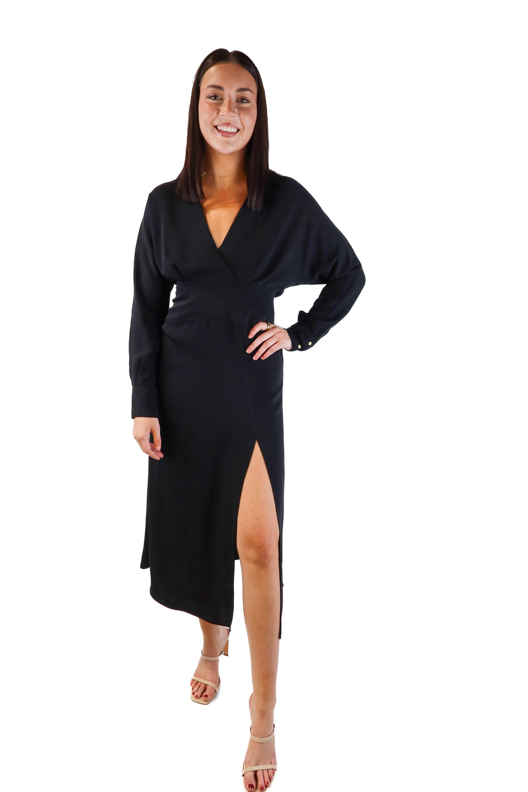 MNG black deep v maxi dress NWT (4)