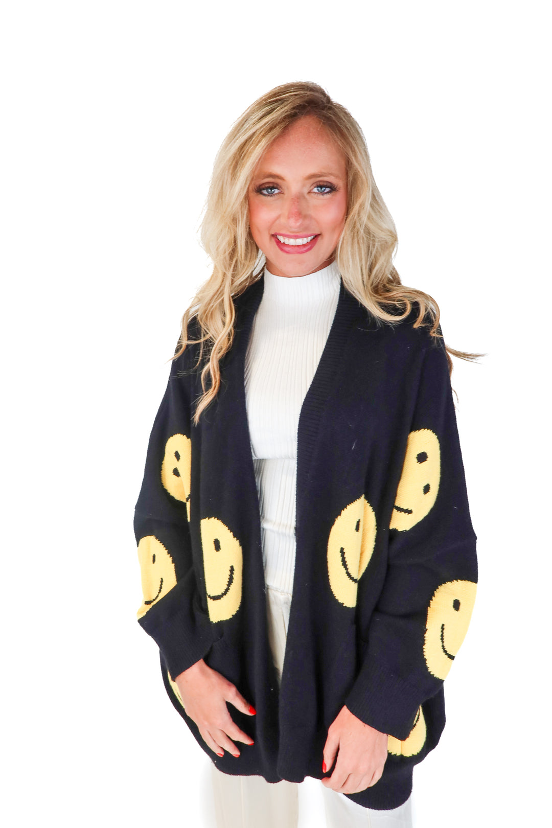 lala smiley face cardigan (s/m; retail $108)