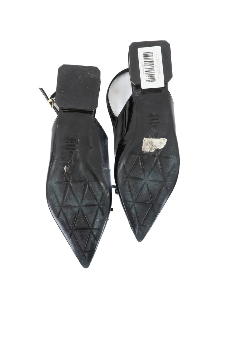 schutz black patent sling back flats (8; retail $178)