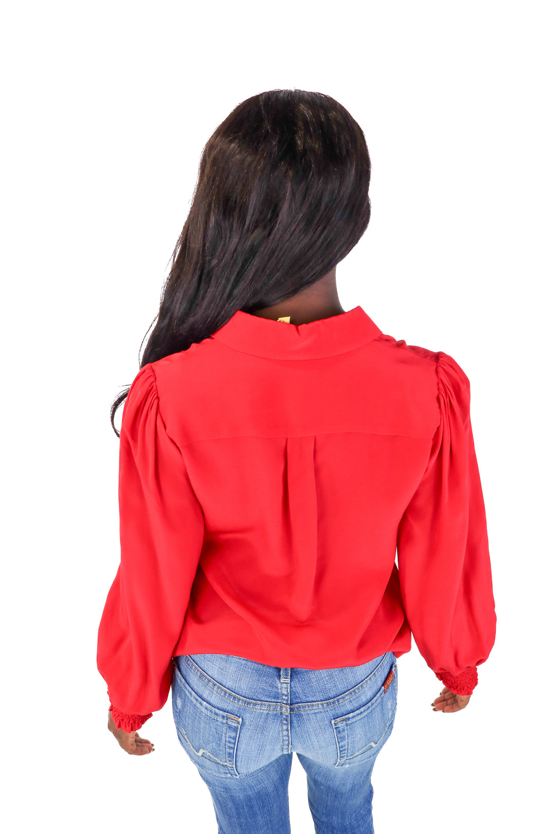 Alice + Olivia Red Smocked Cuff Blouse (*S)