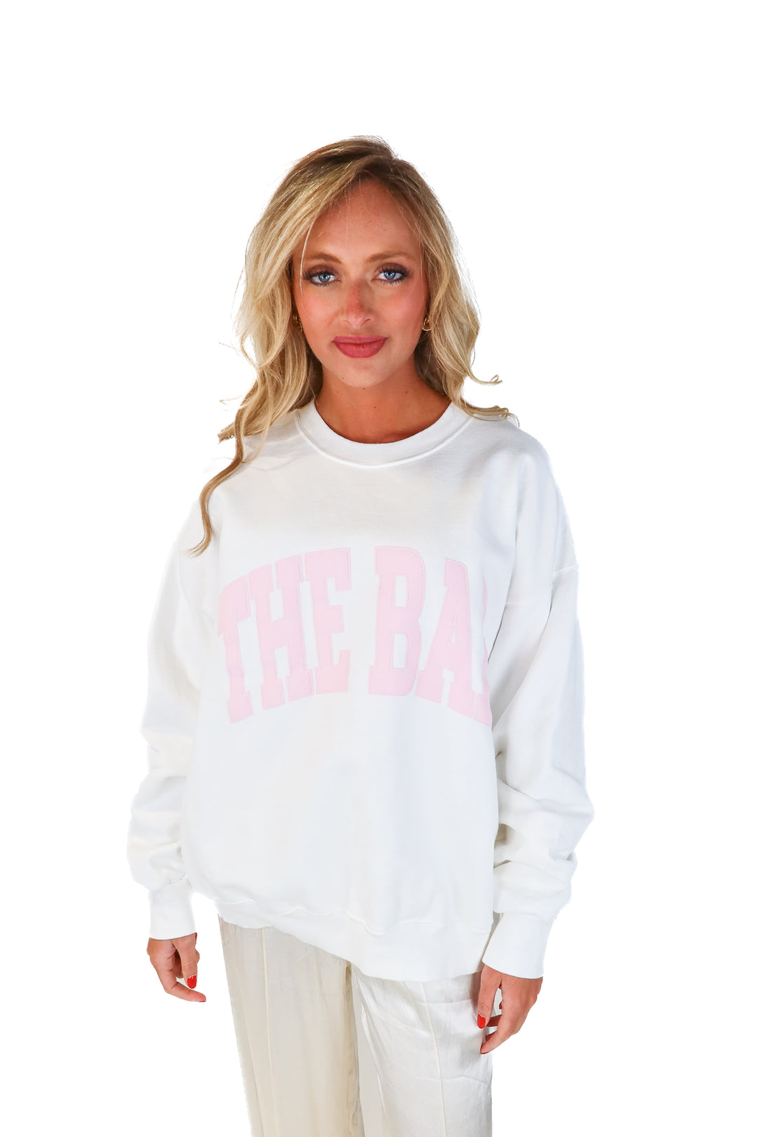 the bar white/pink crewneck (L)