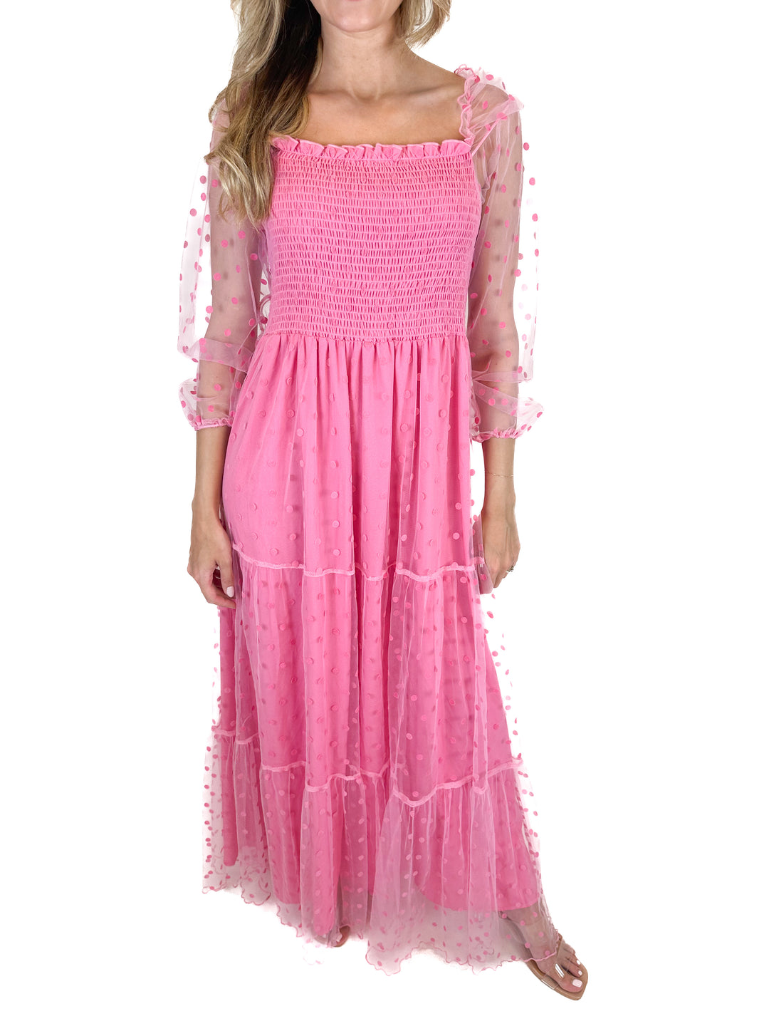 See And Be Seen Hot Pink Polka Dot Dress (S)