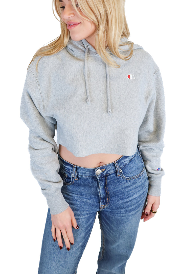 champion light grey cropped hoodie (s; retail $55)