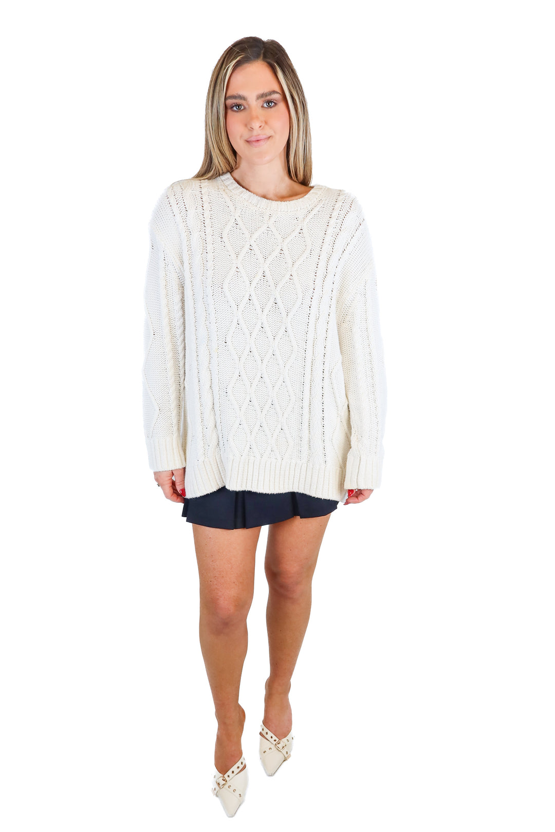 Show Me Your Mumu Cream Cable Knit Sweater (M)