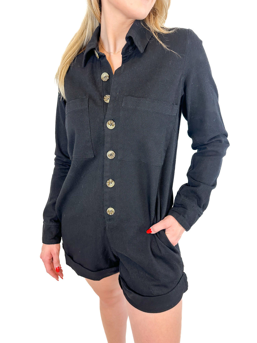 Show Me Your Mumu Black Oversized Denim Romper (XS)