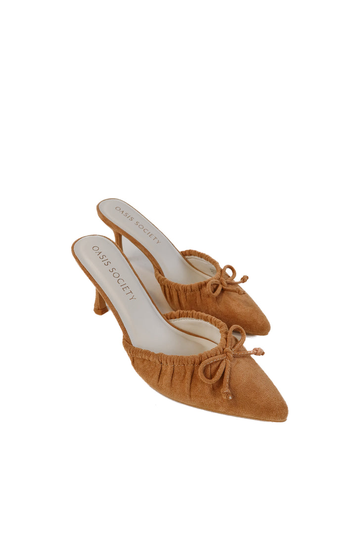 Oasis society tan suede bow kitten heels NWOT (10; retail $72)