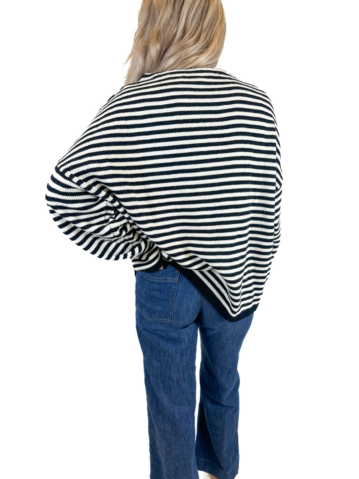 Carly Jean Black and White Stripe Sweater (O/S)