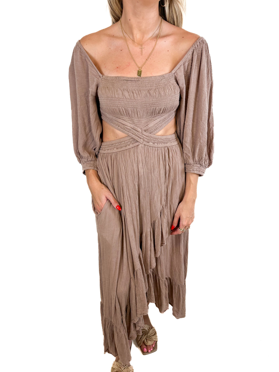 Free People Tan Dress with Cut-Outs (XS)