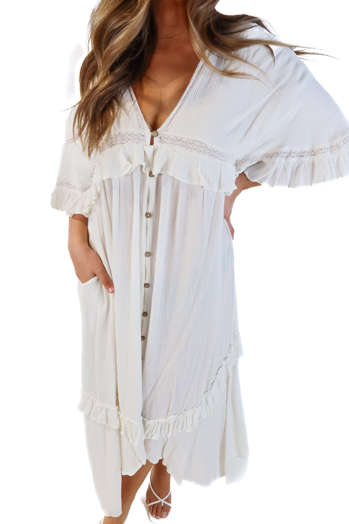 Free people white button front maxi dress (s; retail $138)