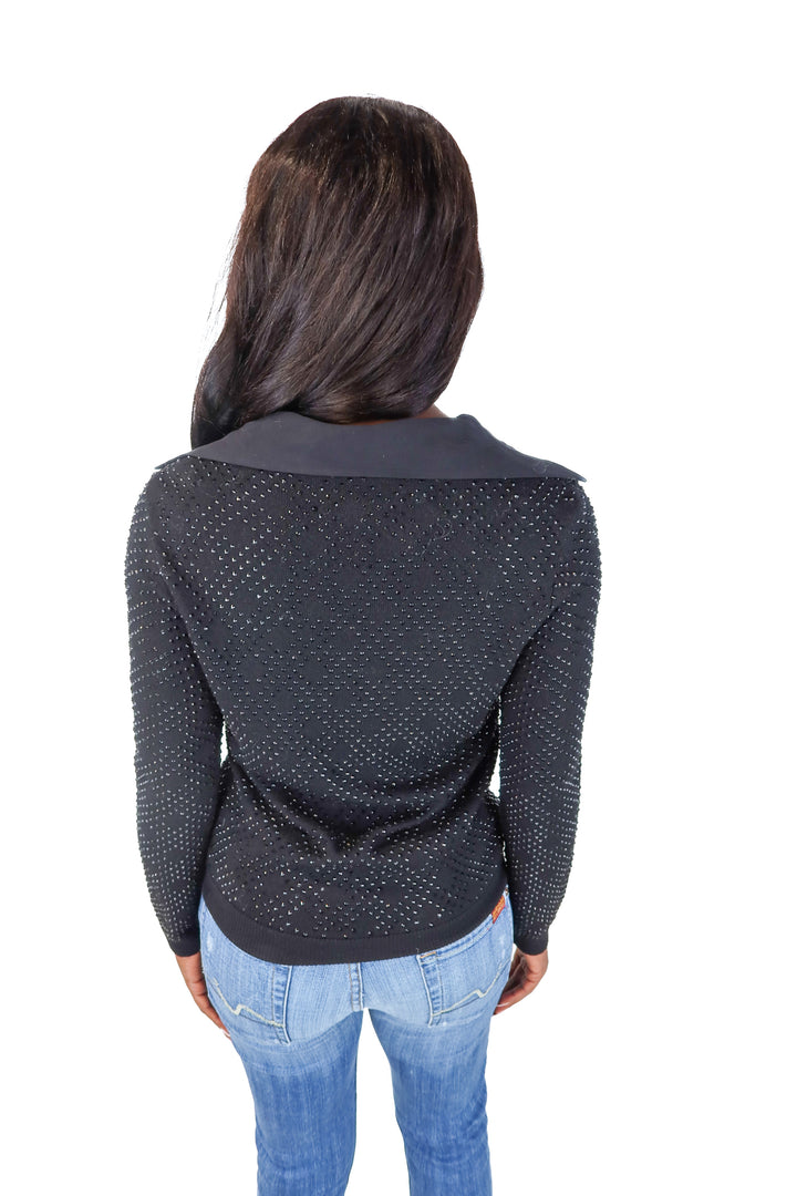 Alice + Olivia Black Jewel Studded Collared Sweater (S)