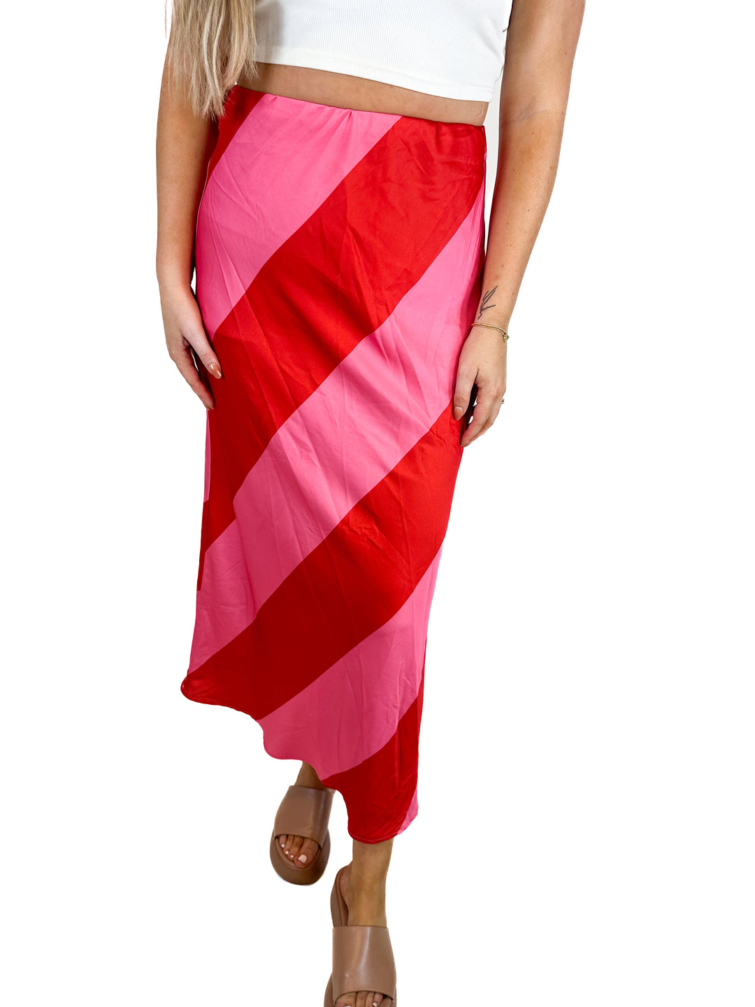 Petal & Pup Pink and Red Maxi Skirt (L)